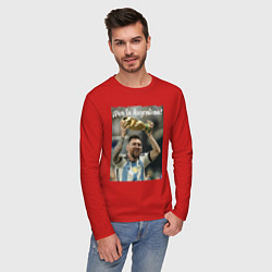 Лонгслив хлопковый мужской Lionel Messi - world champion - Argentina, цвет: красный — фото 2