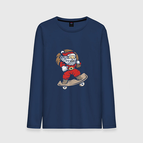 Мужской лонгслив Санта на скейте с подарками / Тёмно-синий – фото 1