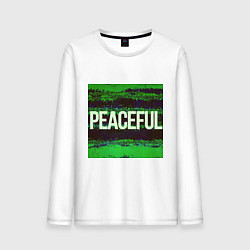 Лонгслив хлопковый мужской Peaceful на зеленом фоне, цвет: белый
