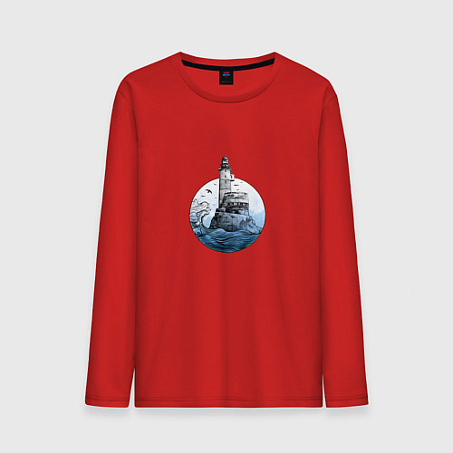 Мужской лонгслив Одинокий маяк / Красный – фото 1