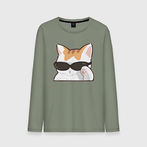 Мужской лонгслив Бело-рыжий котик в очках / Авокадо – фото 1
