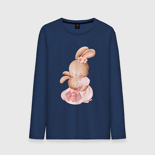 Мужской лонгслив Зайка обнимает зайчонка / Тёмно-синий – фото 1