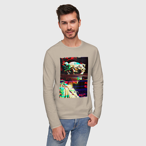 Мужской лонгслив Glitch pixel art / Миндальный – фото 3