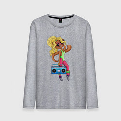 Мужской лонгслив Яркая Девушка с магнитофоном музыка девяностых
