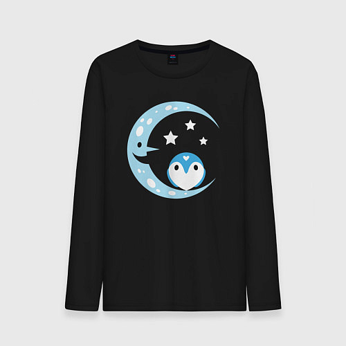 Мужской лонгслив Совёнок на Луне / Черный – фото 1