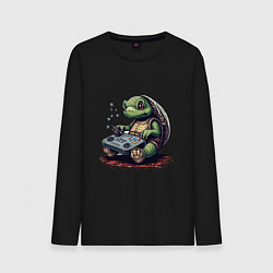 Лонгслив хлопковый мужской Черепаха с гейпадом, цвет: черный