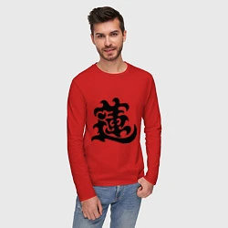 Лонгслив хлопковый мужской Японский иероглиф - Лотос, цвет: красный — фото 2