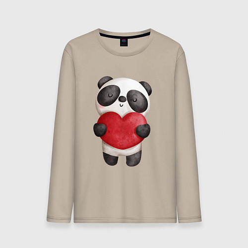 Мужской лонгслив Панда держит сердечко / Миндальный – фото 1