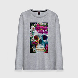 Мужской лонгслив Череп с цветами и радугой