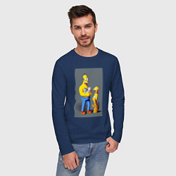 Лонгслив хлопковый мужской Homer Simpson and cats - нейросеть арт, цвет: тёмно-синий — фото 2