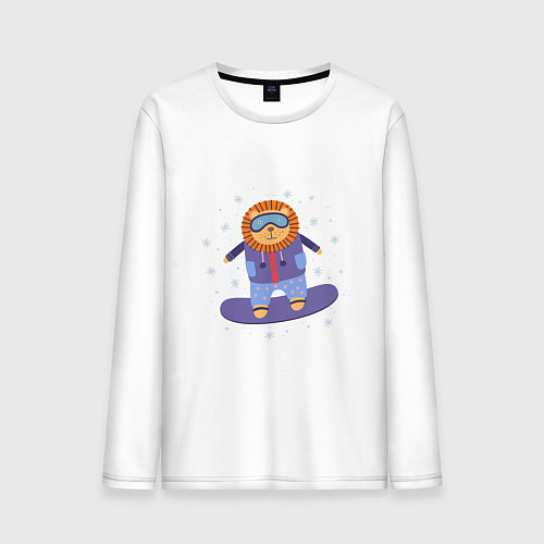 Мужской лонгслив Лев-сноубордист / Белый – фото 1