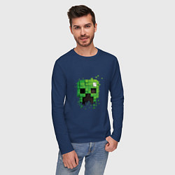 Лонгслив хлопковый мужской Распадающаяся на пиксели голова криппера, цвет: тёмно-синий — фото 2