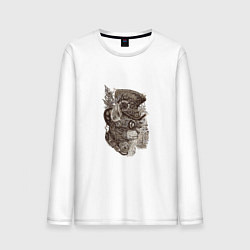 Лонгслив хлопковый мужской Кот в стиле стимпанк, цвет: белый