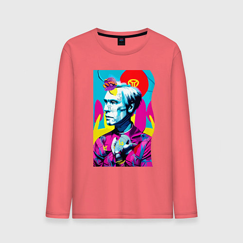 Мужской лонгслив Энди Уорхол - автопортрет - нейросеть / Коралловый – фото 1