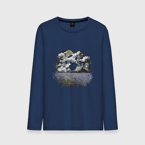 Мужской лонгслив Тоторо с друзьями на природе / Тёмно-синий – фото 1