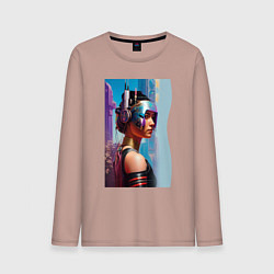 Мужской лонгслив Girl in helmet - cyberpunk - neural network