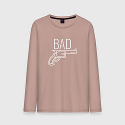 Лонгслив хлопковый мужской Bad надпись с револьвером, цвет: пыльно-розовый
