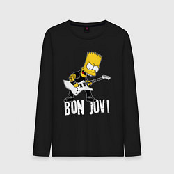 Лонгслив хлопковый мужской Bon Jovi Барт Симпсон рокер, цвет: черный