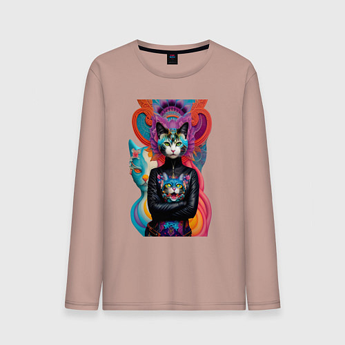 Мужской лонгслив Обворожительная молодая модница - нейросеть / Пыльно-розовый – фото 1