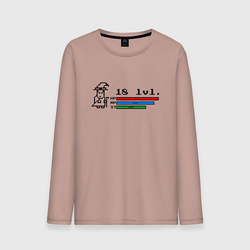 Мужской лонгслив Волшебник level up 18 / Пыльно-розовый – фото 1