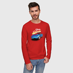 Лонгслив хлопковый мужской Маслкар Chevrolet Corvette Stingray, цвет: красный — фото 2