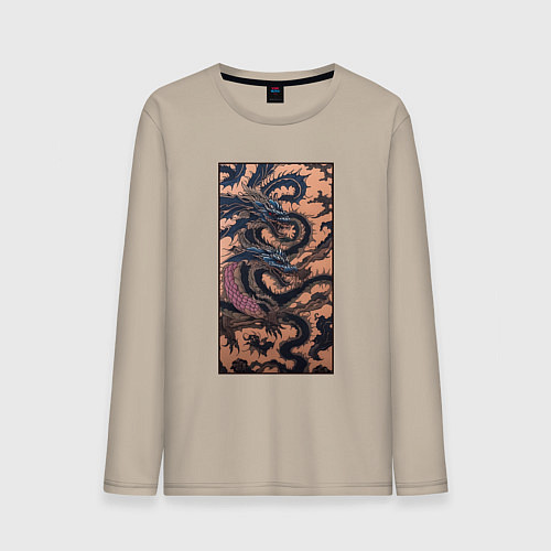 Мужской лонгслив Irezumi - японские драконы змеи / Миндальный – фото 1