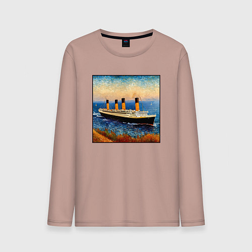 Мужской лонгслив Титаник в стиле Ван Гога / Пыльно-розовый – фото 1