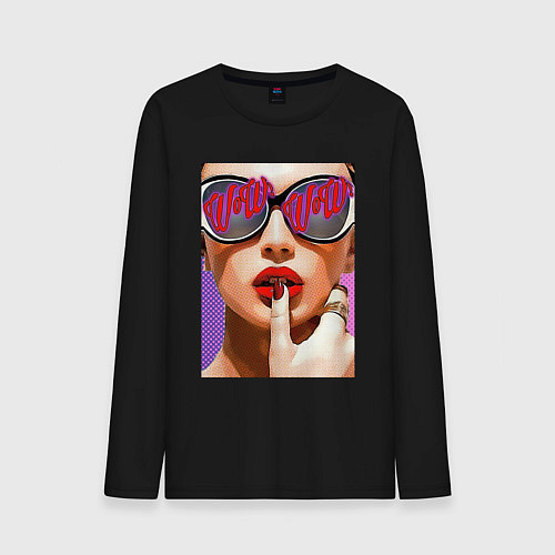 Мужской лонгслив Портрет девушки в стиле поп-арт / Черный – фото 1