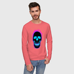 Лонгслив хлопковый мужской Standoff 2 skull art neon, цвет: коралловый — фото 2