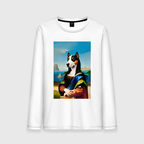 Мужской лонгслив A dog named Gioconda - humorous art / Белый – фото 1