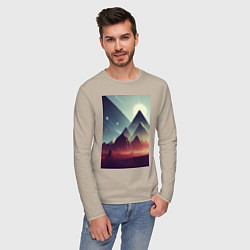 Лонгслив хлопковый мужской Геометрические горы, цвет: миндальный — фото 2
