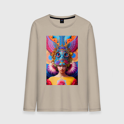 Мужской лонгслив Girl in an art helmet - neural network / Миндальный – фото 1