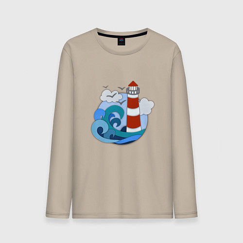 Мужской лонгслив Маяк в стиле Papercut / Миндальный – фото 1