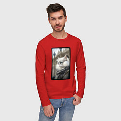 Лонгслив хлопковый мужской Санкт-Петербург котик, цвет: красный — фото 2
