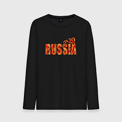 Лонгслив хлопковый мужской Russia: в стиле хохлома, цвет: черный