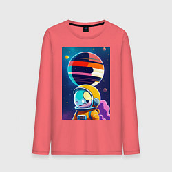 Лонгслив хлопковый мужской Улыбчивый астронавт в космосе, цвет: коралловый