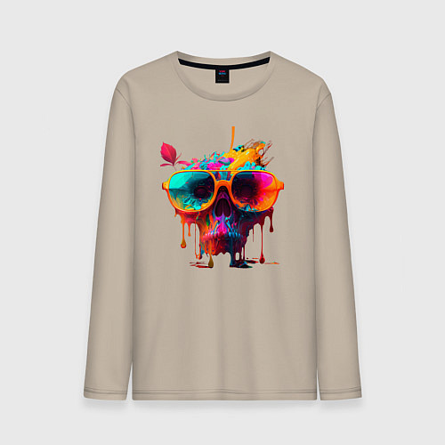 Мужской лонгслив Красочный неоновый коктейль в черепе / Миндальный – фото 1