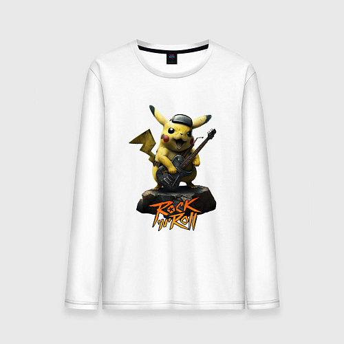 Мужской лонгслив Пикачу рокер с гитарой / Белый – фото 1