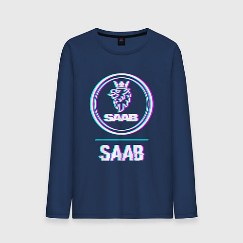 Мужской лонгслив Значок Saab в стиле glitch / Тёмно-синий – фото 1