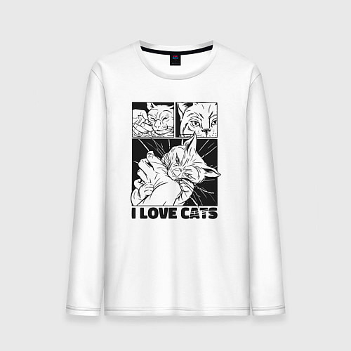 Мужской лонгслив I love cats comic / Белый – фото 1
