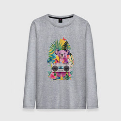 Мужской лонгслив Розовая коала с бумбоксом и тропическими листьями