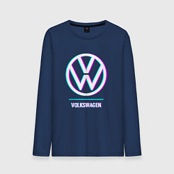 Лонгслив хлопковый мужской Значок Volkswagen в стиле glitch, цвет: тёмно-синий
