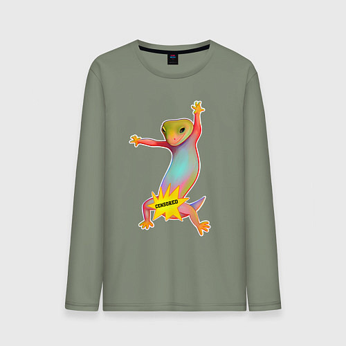 Мужской лонгслив Веселая ящерица цензура / Авокадо – фото 1