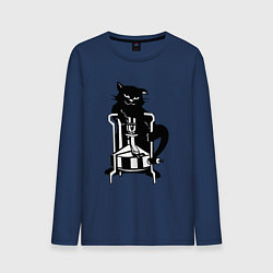 Лонгслив хлопковый мужской Кот Бегемот на примусе, цвет: тёмно-синий