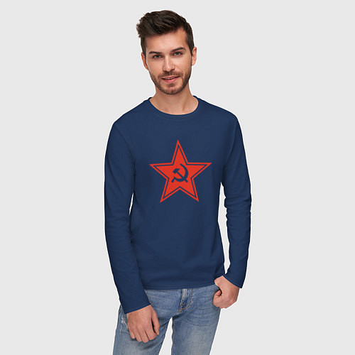 Мужской лонгслив USSR star / Тёмно-синий – фото 3