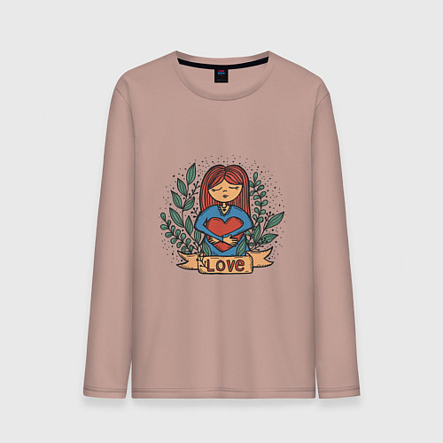 Мужской лонгслив Девочка с большим любящим сердцем / Пыльно-розовый – фото 1