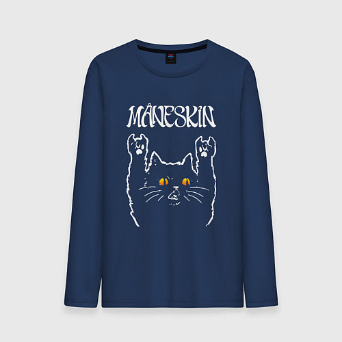 Мужской лонгслив Maneskin rock cat / Тёмно-синий – фото 1