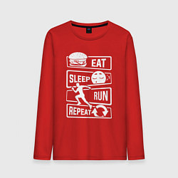 Лонгслив хлопковый мужской Еда, сон, бег, цвет: красный