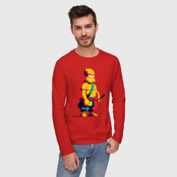 Лонгслив хлопковый мужской Гомер Симпсон самурай - нейросеть, цвет: красный — фото 2