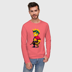 Лонгслив хлопковый мужской Bart Simpson samurai - neural network, цвет: коралловый — фото 2
